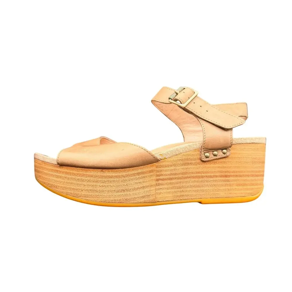 Dansko Leather Wedge Sandals Tan Camel Ankle Strap EU 37 US 6.5-7